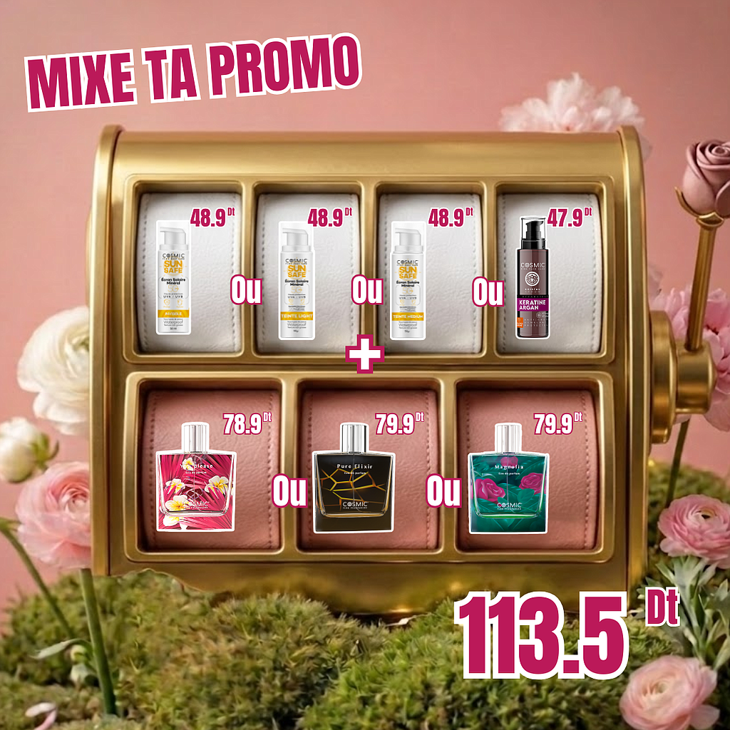 MIX 2 : Article 1 ( Ecran Invisible ou Ecran Light ou Ecran Meduim ou Sérum Cristal) + Article 2 (Yes, Please ou Magnolia ou Pure Elixir)